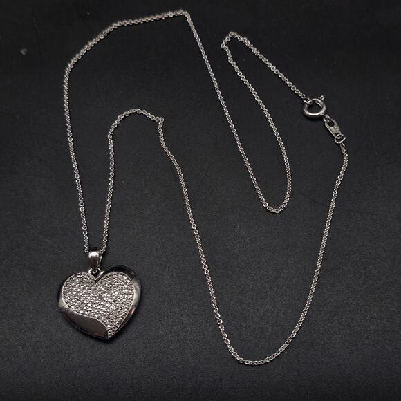 FAS Diamond Chip Heart Necklace Pendant Silver Tone - Picture 6 of 12